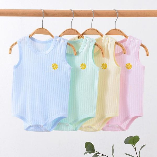 

rompers baby bodysuits summer sleeveless solid letter cotton born boy girl clothes kids breathable cute outfits children 2021, Blue