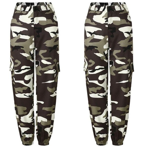 

2021 women camo cargo high waist hip hop fashion trousers pants military army combat camouflage long capris, Black;white