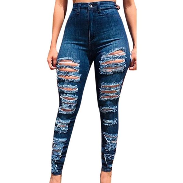 

skinny jeans women hole casual pants blue clothing denim woman long pencil women's