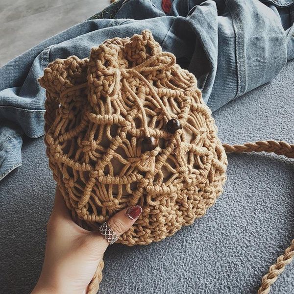 

evening bags cotton rope woven women's shoulder bag bohemian handmade crossbody knitted summer bucket straw beachfemale
