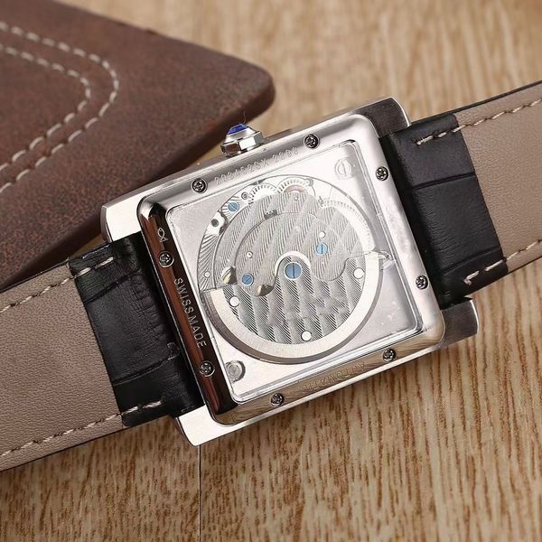 

factory men tanks w5330003 mens automatic mechanical watches white glass leather wristwatch, Slivery;golden