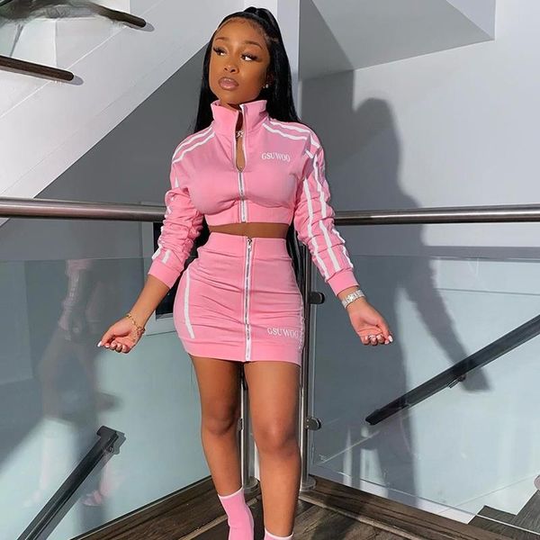 

skirts streetwear two piece set women suits summer club neon pink outfits 2 skirt tracksuit female ladies matching sets 2021, Black