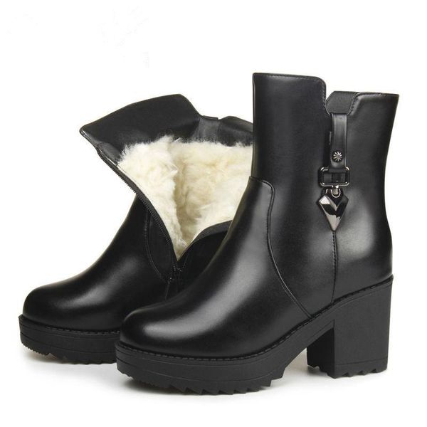 

boots ankle leather 2021 winter ladies and fur shoes plus size black women