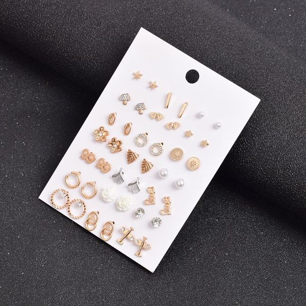 

pairs/set flower rhinestones stud earrings set for women girls stainless jewelry ear accessories, Golden;silver