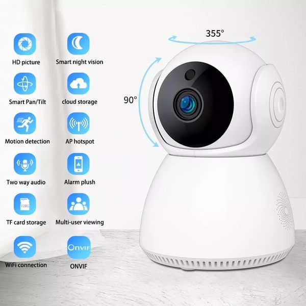 Câmera de vigilância IP WiFi Wifi Home Segurança 360 ° Visão noturna CCTV Monitor de bebê Sem fio Pet