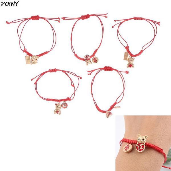 

link, chain 2022 chinese year tiger rope red string bracelets handmade craft gift, Black