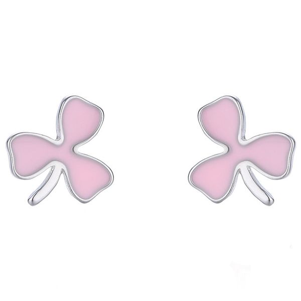 

cute pink leaf small stud earrings summer jewelry for girls women 100%925 sterling silver with box, Golden;silver