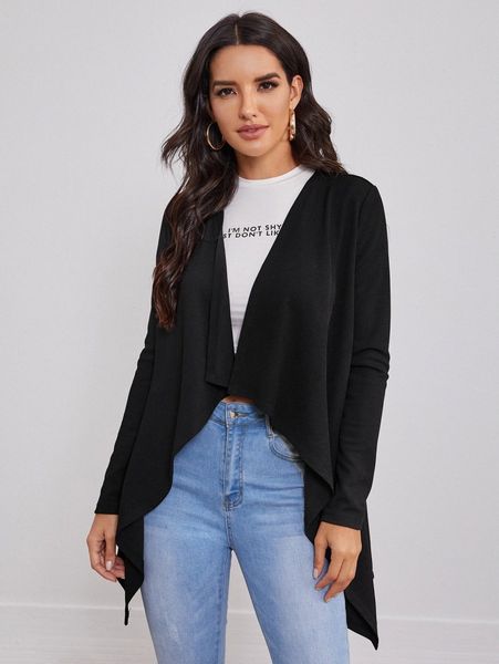 

open front asymmetrical hem coat 53qs#, White