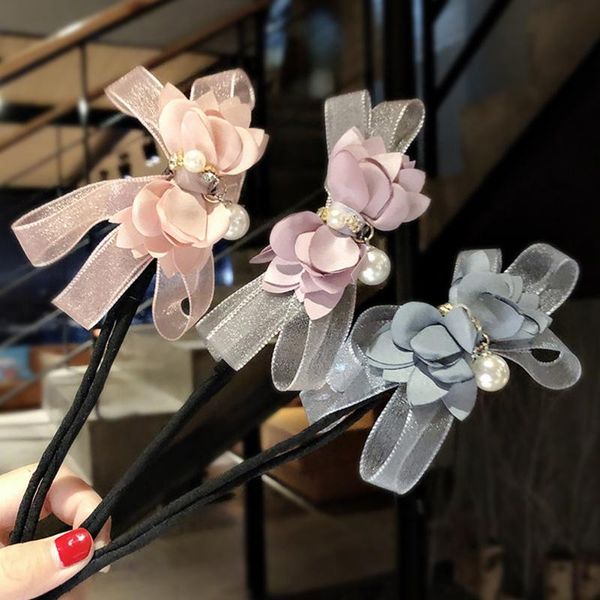 

women flower donut bun maker bow pearl hair for diy style sana889, Brown