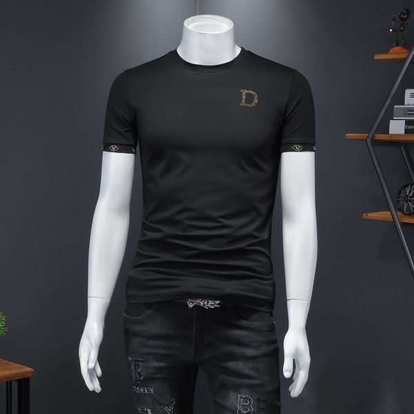 

fashion t shirts 2021 summer men's short sleeve simple drilling round neck mercerized cotton marketing, White;black