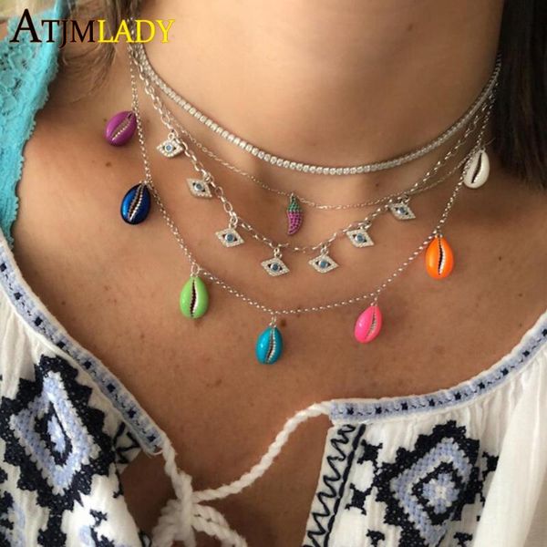 

pendant necklaces summer fashion jewelry sea shell necklace gold color candy sweet colorful enamel neon colors drop, Silver