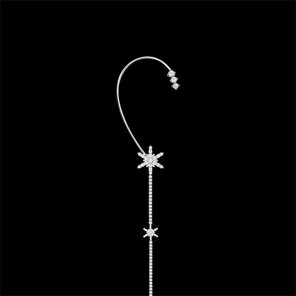 

hef jewelry snowflake tassel earrings 925 sterling silver female unilateral high-grade tassel earrings without ear holes