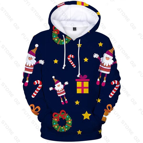 

christmas small gift pattern men s 3d printing hoodie visual impact party punk gothic round neck sweater hoodie, Black