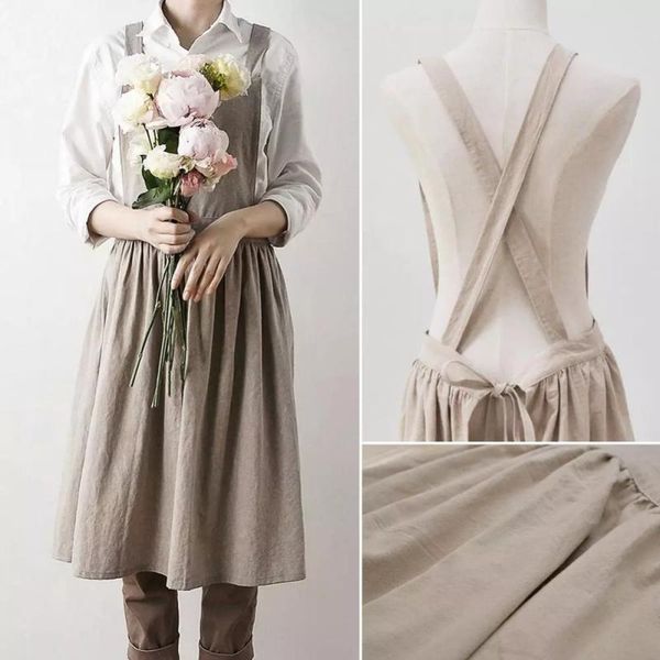 

nordic simple florist apron cotton linen gardening coffee shops kitchen pleated skirt bibs for cooking baking restaurant aprons