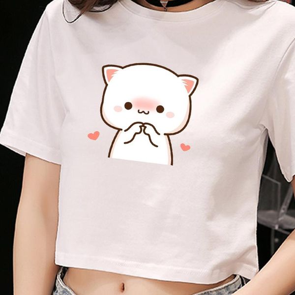 

women's t-shirt fashion crop t shirts for women cotton cute graphic printed kawaii pattern girls gift short sleeve tshirts, White