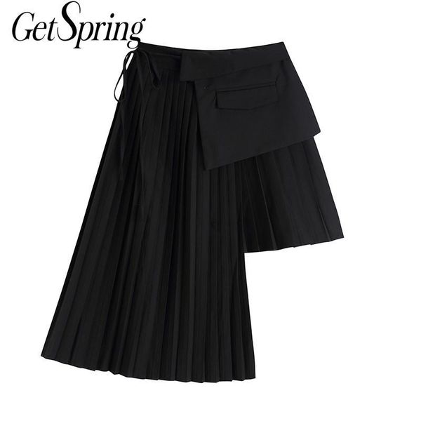 

skirts getspring women skirt asymmetry patchwork black short irregular high waist pleated womens 2021 fashion