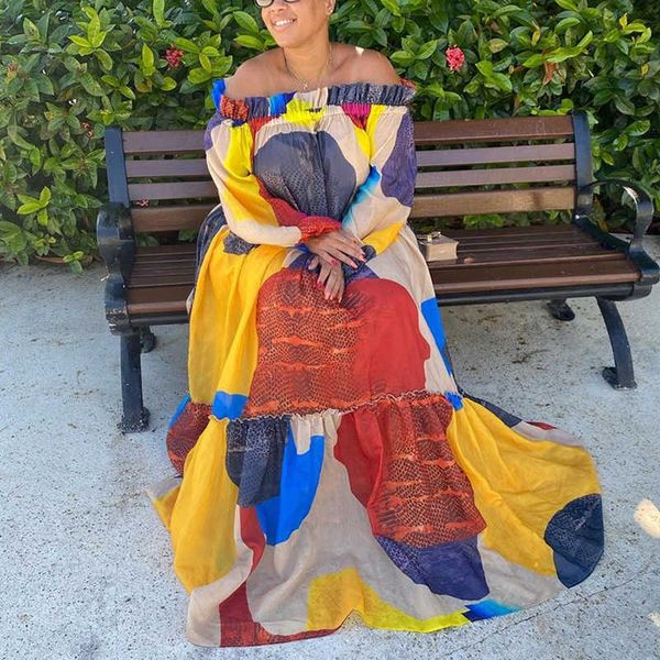 

long sleeve off shoulder loose maxi dress casual dakashi dresses 210702, Black;gray