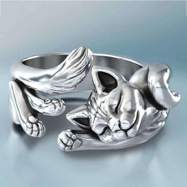 

exquisite retro cute kitty rings vintage opening adjustable animal girl christmas gift jewelry accessories cluster, Golden;silver
