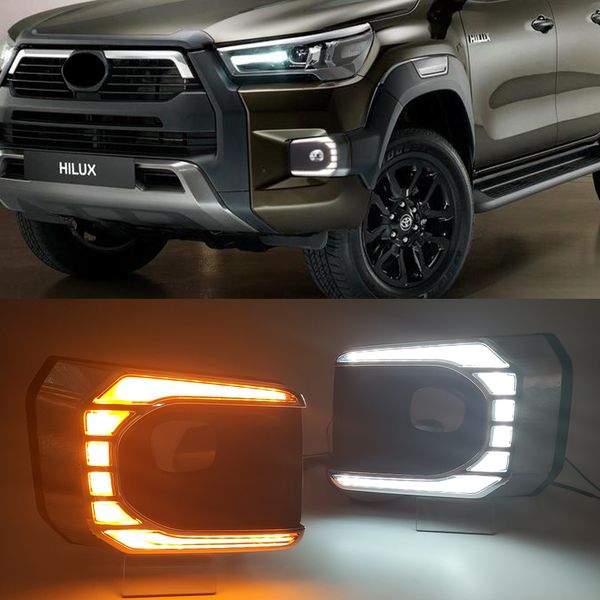 1Set LED Daytime Running Light für Toyota Hilux 2020 2021 2022 Revo Dynamic Turn Yellow Signal Relay Car LED DRL Day Light