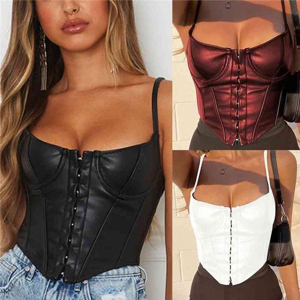

summer women moto camis pu leather girls vest fashion simple breast cup sling slim fit u-neck vest for, White