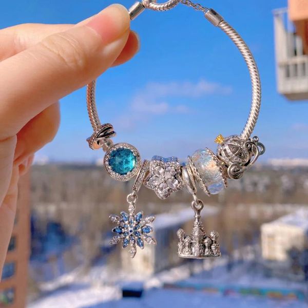 

charm bracelets 2021 flowers crown charms 925 silver white crystal dog beads pendant fit original bracelet ladies jewelry gift, Golden;silver