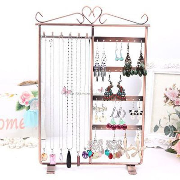 

jewelry pouches, bags metal earrings display rack ear hairy storage 32 hole 6 hook necklace, Pink;blue