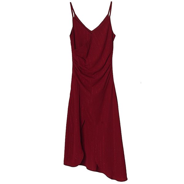 

dresses wine red french irregular split suspender skirt with fashionable temperament and slim waist, Black;gray