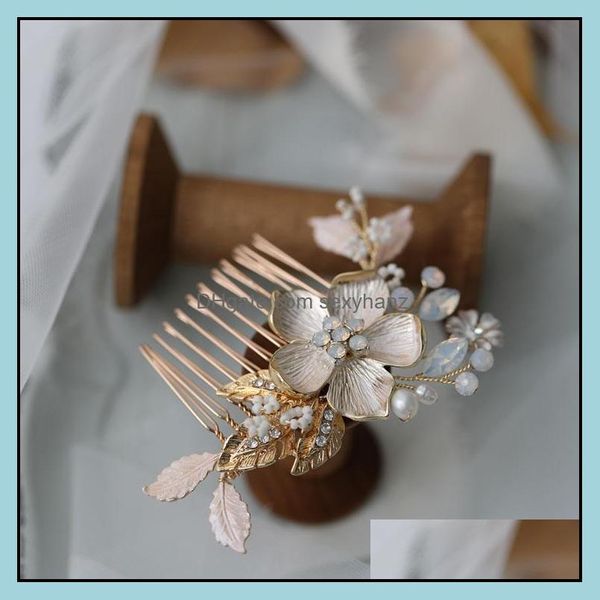 

hair clips & barrettes jewelry bridal pearl crystal hairpins gold combs pins flower leaf headpieces for brides party dress wedding drop deli, Golden;silver
