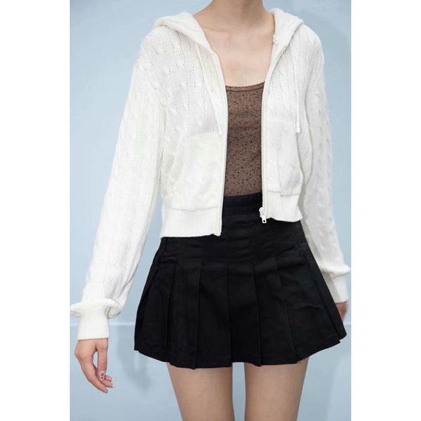 

women's knits & tees zipper sweater knit cardigan women casual hooded 2021 autumn winter clothes long sleeve fashion top, White