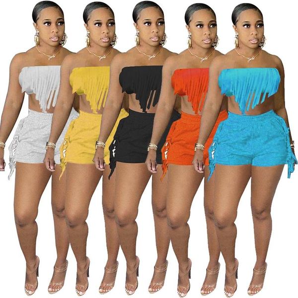 

women's tracksuits zkyzwx tassel 2 piece set summer outfits for women off shoulder crop biker shorts workout tracksuit streetwear match, Gray