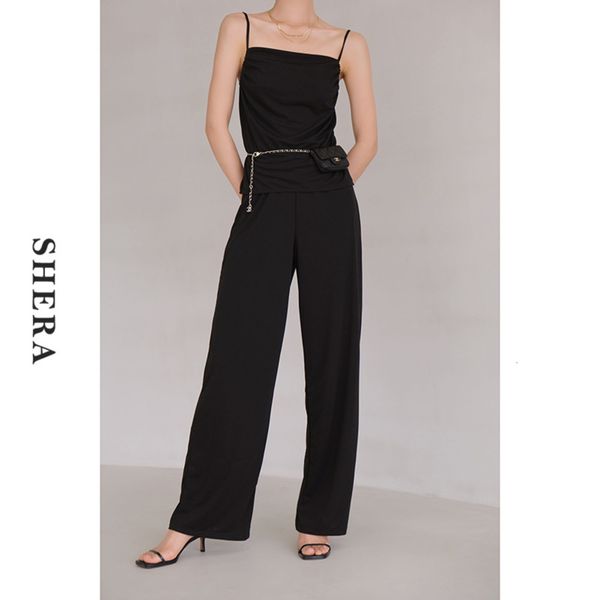 

shera 13 lines 2021 summer new loose wide leg women's casual solid color pants elastic waist, Black;white