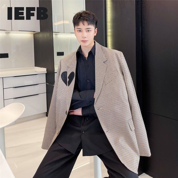 

iefb men's early spring plaid small suit coat korean loose vintage single breasted blazers khaki jackets 9y5498 210524, White;black