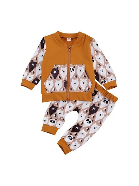 

clothing sets fashion toddler girl fall outfits, cute cartoon animal print zip up bomber jacket + long pants 2pcs clothes set, White