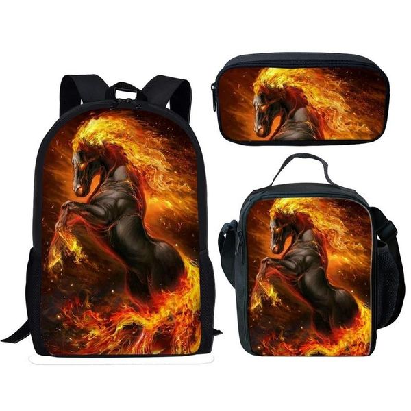 

school bags 2021 crazy horse student boys 3pcs fire orthopedic satchel backpack cool book bag for teen kids rucksack