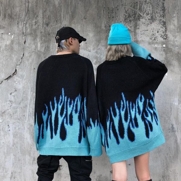 

men's sweaters 2021 o-neck mens sweater color bloack branches print couple oversize pullover loose high street harajuku clothes, White;black