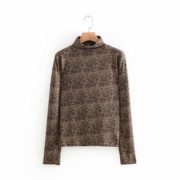

women's blouses & shirts asds women chic leopard print blouse animal pattern long sleeve turtleneck stretchy vintage casual blusas wtx5, White
