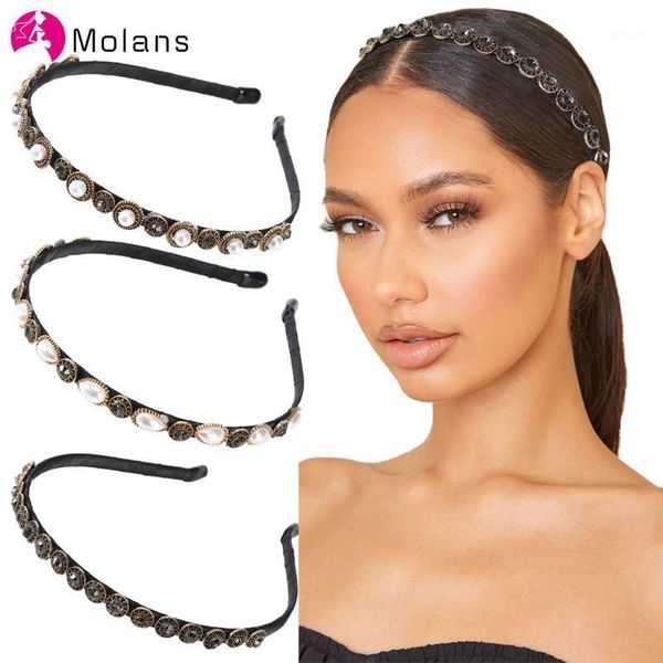

molans 2021 rhinestone hair band headband for women pearl hairband girls hoop fashion accessories bezel headwear1