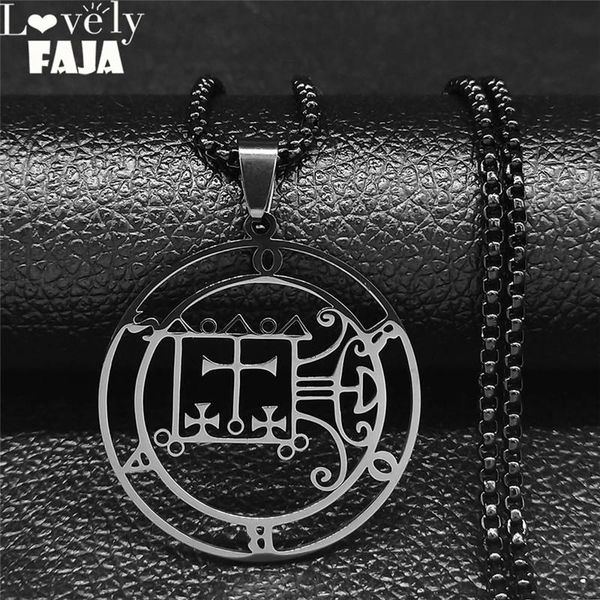 

pendant necklaces black sigil stainless steel necklace men/women goetia of solomon demon satan satanic patch pin jewelry n3040, Silver