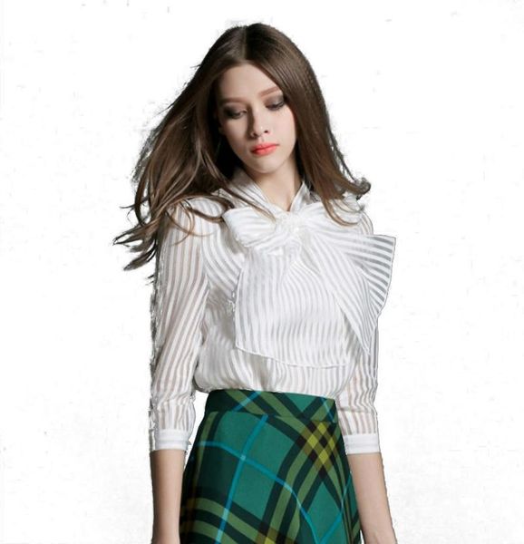 

women's blouses & shirts arrival fashion 2021 spring summer organza bow white blouse feminine blusas office formal