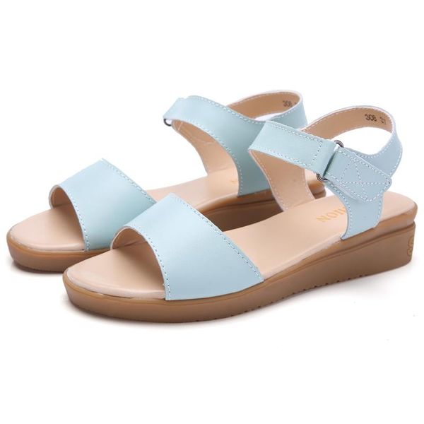 

sandals split leather women open toe hook&loop lightweight flat casual shoes non-slip comfort solid colors fast, Black