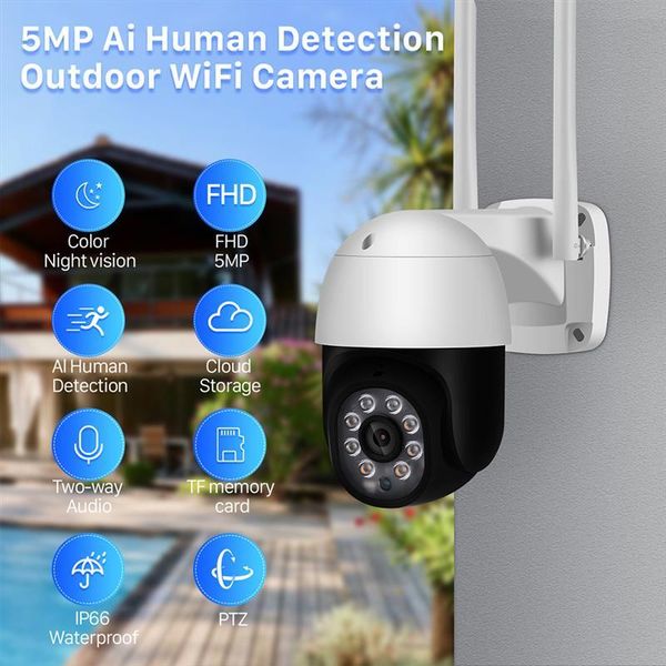 

mini cameras 2mp/3mp/5mp 5mp ptz wifi smart home ip camera full color outdoor ai human detect wireless ip66 waterproof night vision