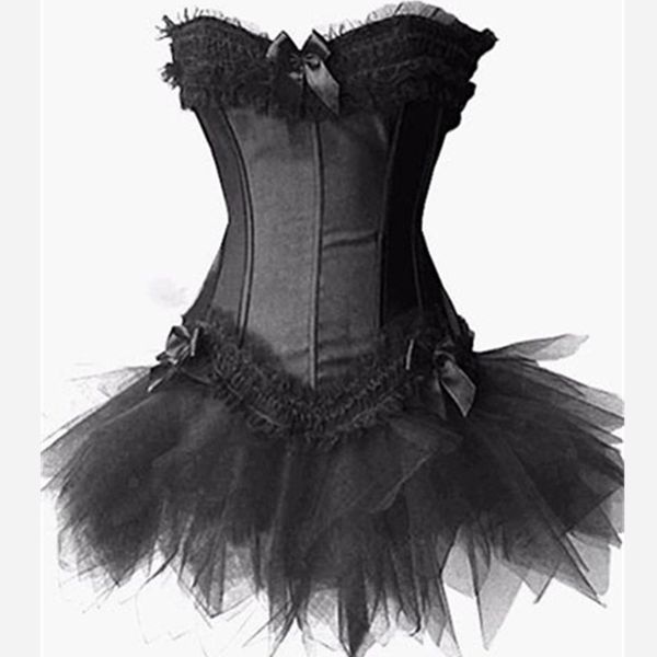 

woman bustiers 2014 new satin lingerie lace corset + g-string + skirt bustier mini tutu wedding dress costume 4 color 5, Black;white