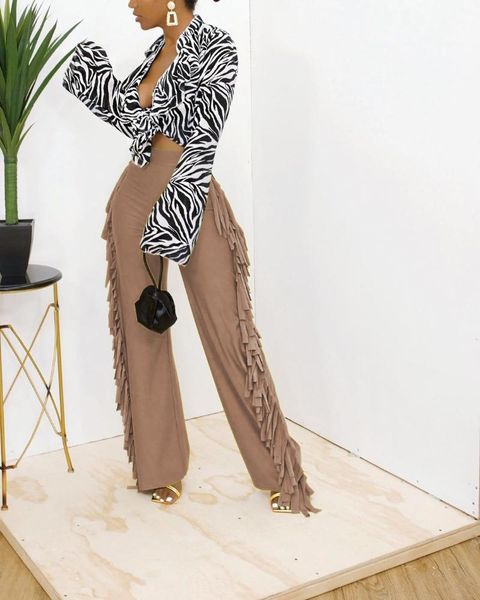 

women's pants & capris vavcy 2021 spring autumn khaki tassel work women pant, Black;white