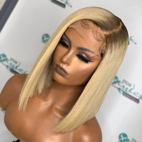 

100% human hair wig with baby short bob lace front wigs for women brazilian straight black 24 inch silky1, Black;brown