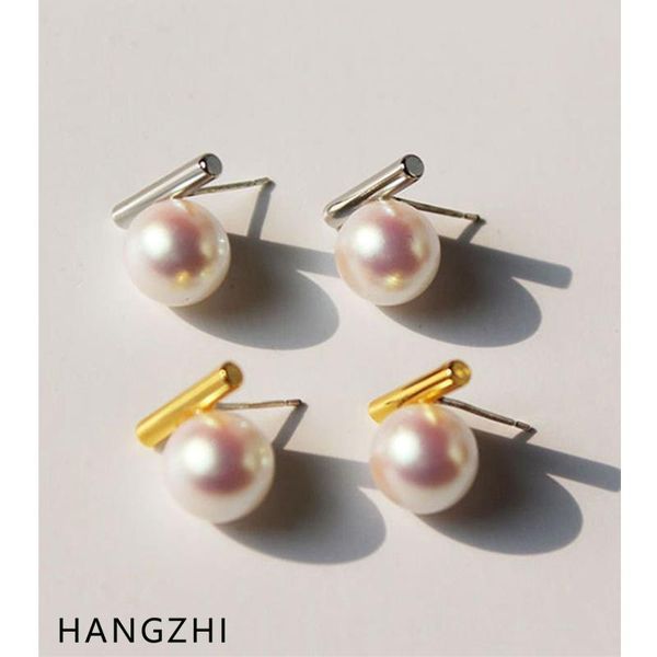 

stud hangzhi korean imitation pearl fritillary gold silver color copper earrings simple party jewelry for women girl 2021, Golden;silver
