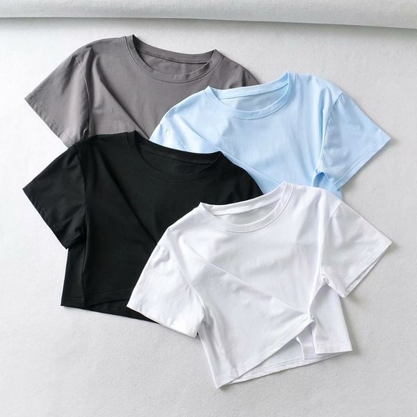 

women's t-shirt summer cropped short sleeve t shirts pure color high waist white gray tees female streetwear 9tfz