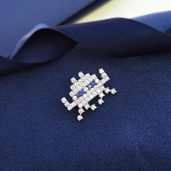 

other 925 sterling silver love 80s pixel robot brooch cute pin for women girl wedding jewelry, Slivery;golden