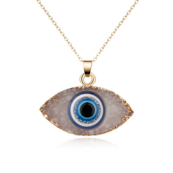 

pendant necklaces ethnic gold color long chain evil eye necklace minimalist quartz black white turkish lucky for women jewelry gift, Silver