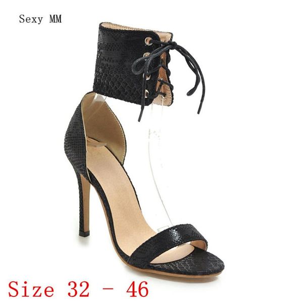 

women high heel sandals shoes woman heels gladiator pumps small plus size 32 33 - 40 41 42 43 44 45 46, Black