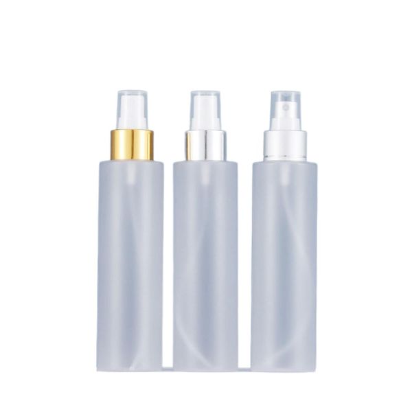 1PC 150ml Flacone spray in plastica PET satinato Spruzzatore di liquidi Bottiglie riutilizzabili con tappo in oro argento Bottiglia di profumo con tappo in oro